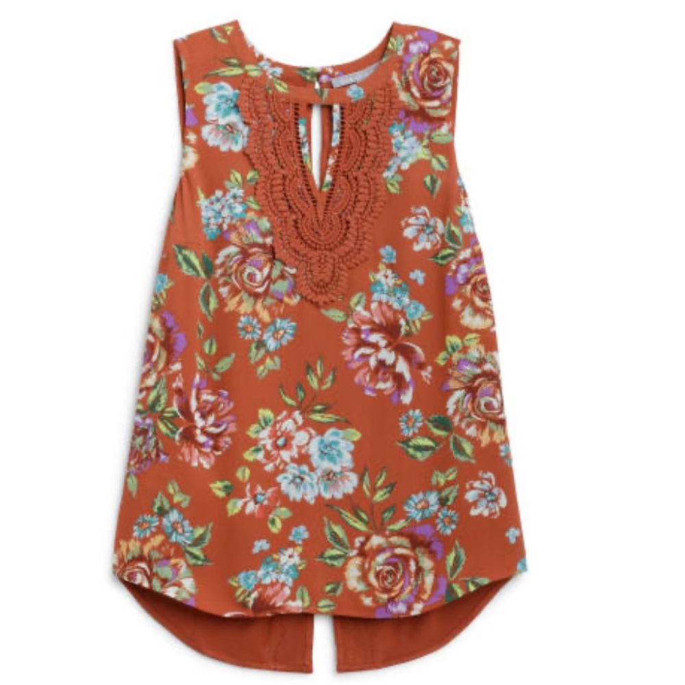 Daniel Rainn floral top crochet trim tank shirt by stitch fix NWT